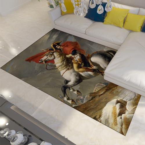 UERWOWELL Berühmte Gemälde Flauschiger Teppich Napoleon-Alpen Wohnzimmerteppiche rutschfeste Pflegeleichte Bürostuhlmatte für Teppichböden 180x270cm