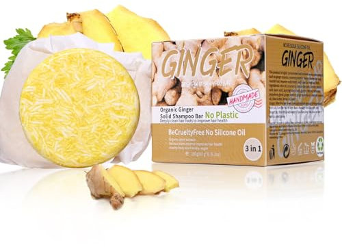 3 Pack Natural Ginger Shampoo Bar for Hair Growth, Moisturizing Hair Shampoo Soap for Damaged Frizzy Hair, Strengthening Solid Shampoo Bar for Men Women