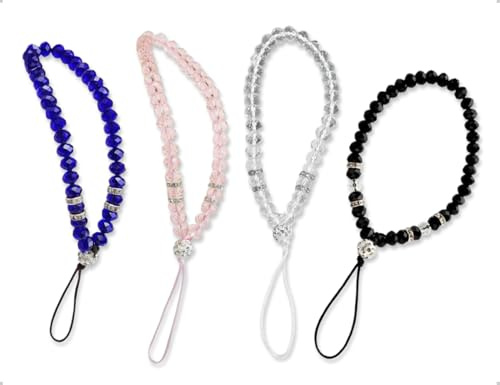 AOYEGIC 4 Stück Handykette,Kurz Handy-Lanyard,Kristall-Steine Handyband,Universal Handyanhänger,Handy Schmuck,Telefon Anhänger Schnur,Schlüsselband Charms,Handschlaufe,für Handy Hülle Keychain(bunt)