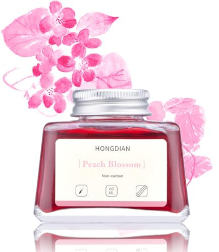 Hongdian - Penna stilografica con inchiostro color fiori di pesco, flacone da 60 ml, senza carbone, inchiostro per calligrafia artistica