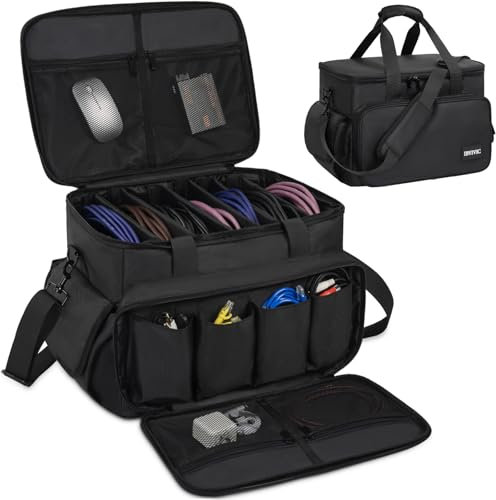 IBVIVIC Gig Band Cable File Bag With Adjustable Dividers Dj Gig Bag for Cables, Cords,DJ Gear,Sound Instrument and Accessories 16L x 11W x 12H inch Black