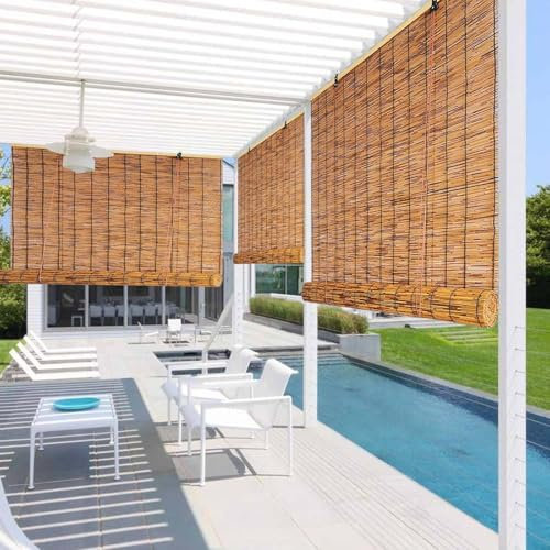 Rideau De Paille Avec Levage, Naturel Store En Bambou Exterieur, 40-180cm Stores Enrouleurs Romains Privée, Tissés à La Main Personnalisable Décoration Partition, économie D'énergie écologique(Carboni
