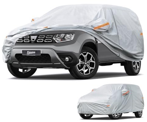 Kayme Autoabdeckung SUV,Autoplane Wasserdicht Atmungsaktiv,Auto Abdeckplane für Regen Sonne Staub Schutz,Auto Abdeckung für Dacia/Renault Duster,XC40,Q3,BMW X1/X2. Siehe AutoGrößentabelle A11,Silber