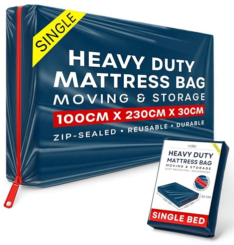 Single Mattress Storage Bag with Zipper - 1 Pack Blue Waterproof Mattress Cover for Moving - Mattress Bag to Protect Beds from Stains, Dust, and Pest Damage - Plastic Mattress Cover