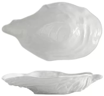 Piatto in ceramica a forma di conchiglia, piatto per insalata, vassoio per snack e dessert, piatto in ceramica a forma di ostrica, ciotola decorativa in ceramica (XL, bianco)