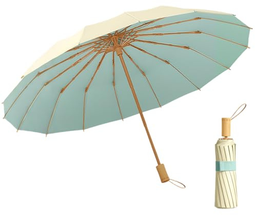 SFDRANVEX Vintage Paper Parasol, Decorative Japanese Style Umbrella with Bamboo Handle, Mint Green and Cream, Traditional Wagasa Design, Pale yellow, Medium