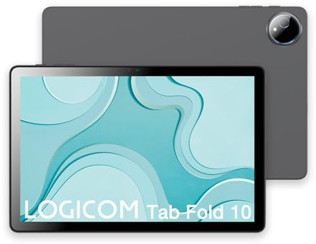 Logicom - Fold 10 - Tablet Android 15 - Folio Gartuit - 10.1 Pollici - HD IPS - 6 GB RAM - 128 GB + 256 GB - WiFi 6 - Octa-Core - USB C - Telecamere 8MP e 5MP - Batteria 6000mAh - Grigio
