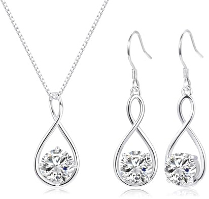 Glintara Schmuckset Silber 925 Damen - 2PCS Halskette Ohrringe Hängend Set | Tropfen Twist, Unendlichkeit, Anhänger, Cubic Zirkon, Leichte, Schmuck, Geburtstag, Geschenk, für Damen Frauen Mädchen
