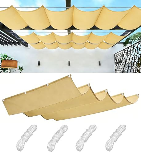 Rétractable Vague Voile Ombrage Rectangulaire Imperméable Toile D'ombrage Filet D'ombrage Bâche Ombrage Protection UV Solaire pour Jardins Balcons Terrasse Pergola 3x5M Sable