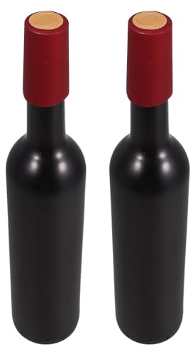 SHINEOFI 2pcs Red Wine Bottles with Black Matte Glass and Wooden Cork Stoppers Portable Empty Wine Storage Bottles and Preservation