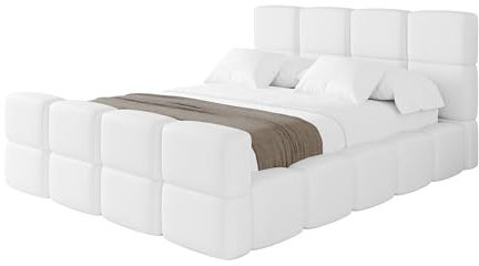 ALTDECOR Polsterbett mit Bettkasten und Lattenrost, Bett mit Kopfteil, Boxbett ohne Matratze, Doppelbett mit Stauraum - NATA-Z 180x200 Weiß