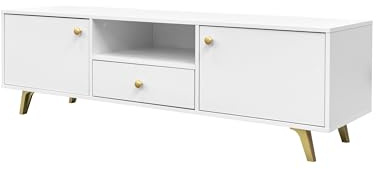 Masseno TV-Schrank GALIO 160 cm Fernsehschrank mit 1 Schubladen und 2 Türen TV-Lowboard für Wohnzimmer Modern 160x41x47,5 cm Weiß