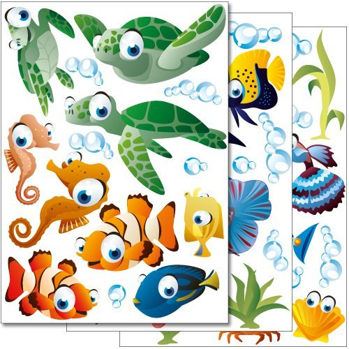 Wandkings Ozean Unterwasserwelt Wandsticker Set, 50 Aufkleber, 3 DIN A4 Bögen, Gesamtfläche 90 x 20 cm