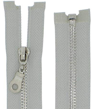 FIM Reißverschluss Metall Nr.5 mittelgrob Silber Nickel Teilbar für Jacken Farbe: 20 - hellgrau(310), 55cm lang