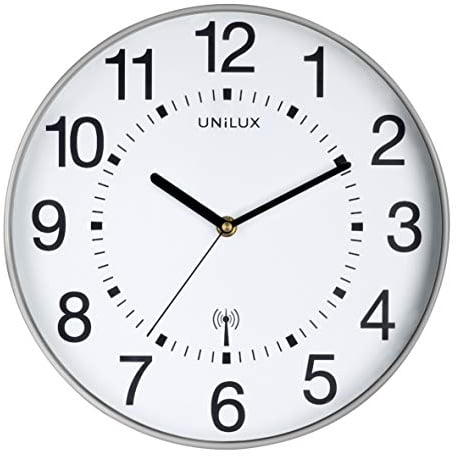 Unilux Wave Pendule de bureau Système Quartz Radio-pilotée et Lisible jusqu'à 35 m Ø 30 cm Gris métal