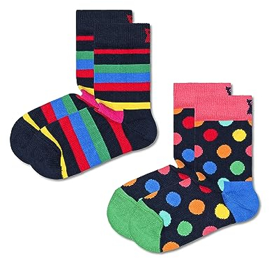 Happy Socks Unisex Baby 2-Pack Kinder Stripe Socken, bleu, 1/2 Jahre EU (2er Pack)