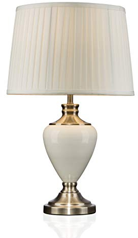 Hepburn Large Ceramic Table Lamp with Matching Pleated Shade - Cream & Brass