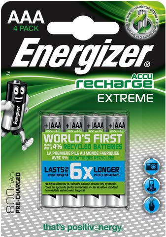 Energizer Piles Rechargeables HR03/AAA 800mAh Accu Extreme, Le lot de 4 piles