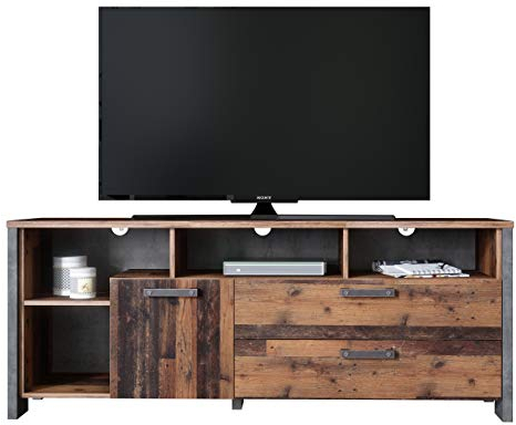 Newfurn TV Board Betonoptik Dunkelgrau Old Wood TV Lowboard Vintage Industrial - 161x63,9x41,6 cm (BxHxT) - TV Schrank Fernsehtisch Rack - Wohnzimmer Schlafzimmer