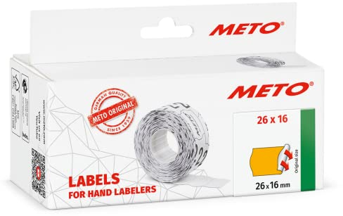 Meto Etiketten für Handauszeichner (26 x 16 mm, 2-zeilig, 6.000 Stück, fluor orange, permanent haftend, für METO, Contact, Sato, Avery, Tovel, Samark etc.)