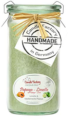 Candle Factory Mini Jumbo Duftkerze aus pflanzlichem Stearin im hitzebeständigen Glas der Marke Weck®, ca. 70h Brennzeit, Duft: Papaya & Limette