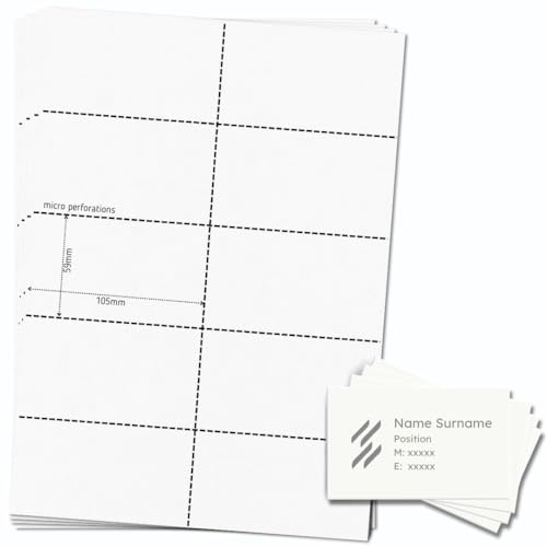 OfficeGear bedruckbare Visitenkarten, 10-fach [55 Blatt – 550 Stück] – Perforierte, individuell gestaltbare Firmen- und Namenskarten – 59 × 105 mm – Weiß, 150 g/m² – inkl. Designvorlage