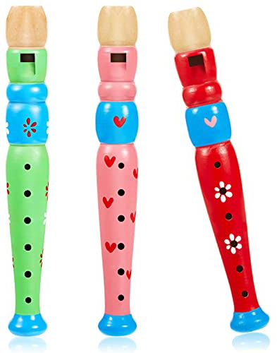 Yeshone 3 Pcs Small Wooden Recorders for Toddlers, Colorful Piccolo Flute Kids Learning Rhythm Sound Musical Instrument, Early Education Music Sound Toys for Preschool Child, Random Colors