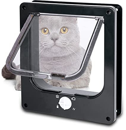 【Verbesserte Version】 EGETOTA Katzentürklappe, magnetische Haustiertür mit 4-Wege-Verriegelung für Innen-Außentüren, wetterfeste Haustiertür für Katzen, Hunde, einfache Installation (Schwarz, M)