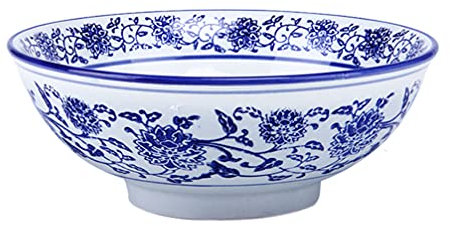 YARNOW Blue and White Porcelain Bowls Traditional Chinese Bowls Exquisite Food Serving Salad Bowl Salad Bowl Fruit Soup Rice Noodle Bowl Ramen Bowl Ceramic Bowls for Kitchen and Resterant, 19X19CM