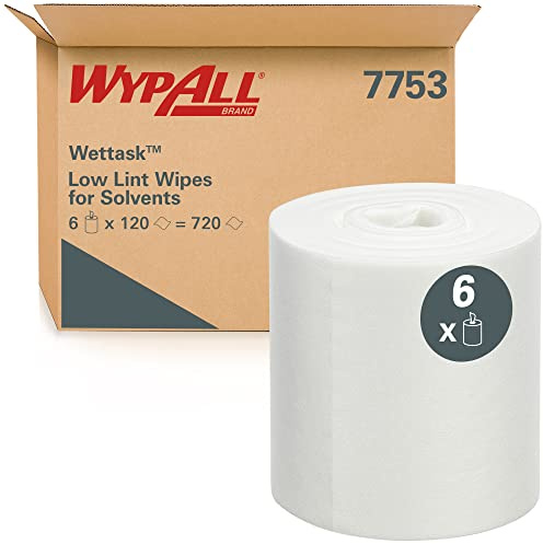 WypAll Wettask fusselarme Reinigungstücher für Lösungsmittel 7753 – industrielle Reinigungstücher – 6 Rollen x 120 weiße Reinigungstücher (insg. 720)
