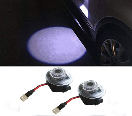 Duleutgnu 2pcs LED Seite unter Spiegel Ghost Projektor Licht Logo Willkommenslicht Auto Ersatz Rücklicht Zubehör Weiße Glaslinse (Blau Weiss)