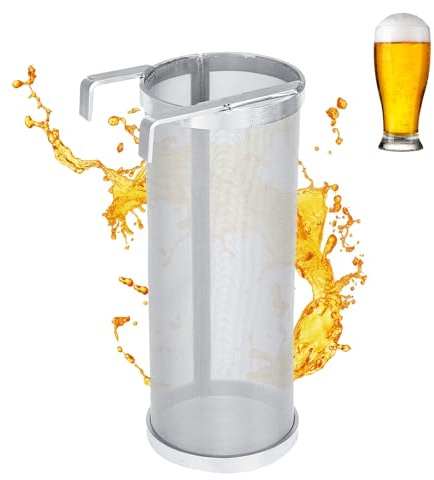 YUMILI Brewing Hop Filter, 300 Micron Stainless Steel Homemade Brew Beer Hop Mesh Filter Strainer with Hook(10 * 25.5cm)