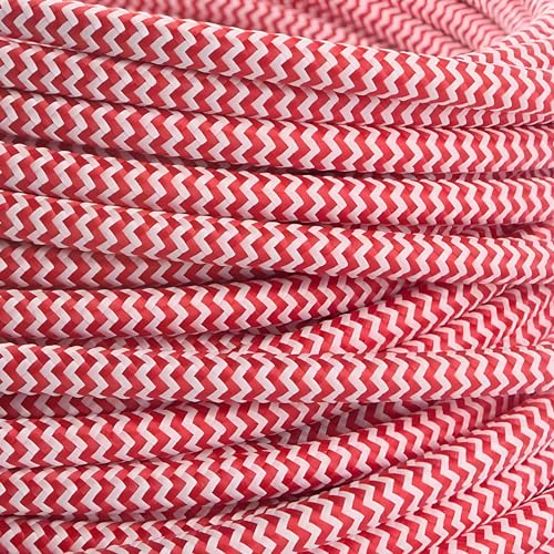 LEDSone Câble en tissu rond à 2 fils de 5 m - Rouge et blanc - Style vintage italien tressé - 0,75 mm - Câble électrique flexible pour éclairage britannique.
