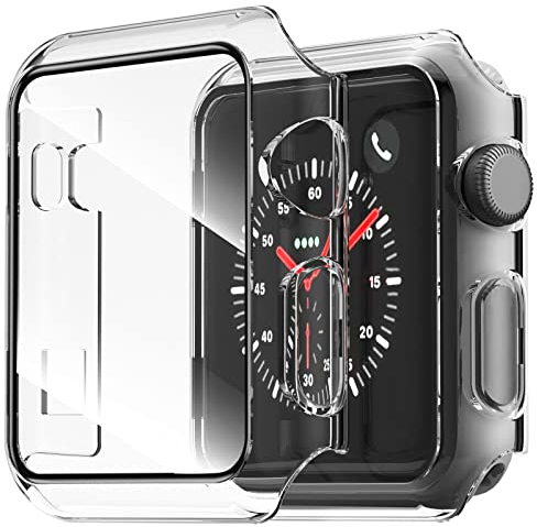 NEW'C 2 Pezzi Cover + Pellicola Prottetiva per Apple Watch Series 3/2/1 42mm - Custodia HD con protezione in vetro temperato integrata per Apple Watch 42mm Serie 3/2/1 - Trasparente