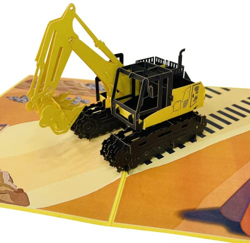 Devine Pop-Up-Karte mit Bagger, mit Umschlag (15 x 20 cm) | 3D-Geburtstagskarte für Jungen, Kinder, Enkel, Pop-Up-Grußkarten, Bagger, 3D-Karten, für alle Anlässe, Liebe, lustig
