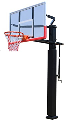 Basketball Stand Outdoor Fixed Basketball Hoop For Adults And Teenagers, Manual Lifting 1.4-3.05m Dunk System,With Tempered Backboard (Color : Black, Size : 140x90cm/55x35in)