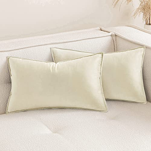 MIULEE 2er Set Samt Kissenbezug Flansch Kissenhülle Dekorative Sofakissen Dekokissen Umwickelte Kante Kissenbezüge Zierkissenbezug für Sofa Wohnzimmer Schlafzimmer 40x60 cm Beige