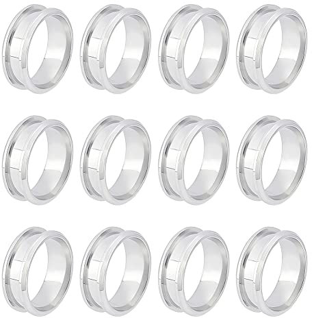 UNICRAFTALE 12 Stück Inlay Ring Größe 9 Kern Rohlinge Fingerring Edelstahl Gerillter Fingerring Hypoallergen Rohlinge Ringe Für Inlay Ring Schmuck Ehering Herstellung