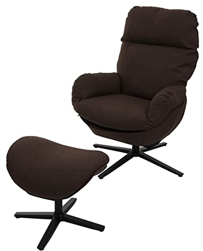 Mendler Relaxsessel + Hocker HWC-L12, Fernsehsessel Sessel Schaukelstuhl Wippfunktion, drehbar, Metall Stoff/Textil - braun