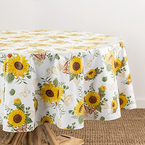 Elrene Home Fashions Sunflower Season Vinyl-Tischdecke mit Flanell-Rückseite, Wasser- und schmutzabweisend, Vinyl, für drinnen und draußen, 152,4 x 213,4 cm, oval