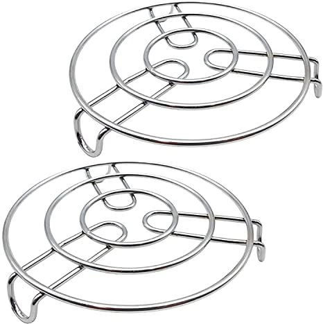 Kuber Industries Eisenständer | Edelstahl-Untersetzer | rundes Dampfgarer-Gestell für Küche | hitzebeständiger Kochplattenhalter | Herd-Donga-Ständer | 2 Stück | Silber