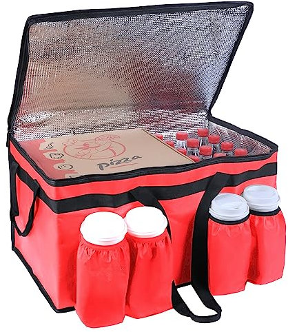 CIVJET Sac de livraison de nourriture isotherme avec porte-gobelet, avec bandoulière, sac fourre-tout isotherme, Rouge, XXL Pro, Sac avec porte-gobelet