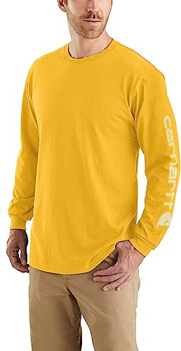 Carhartt Men's Loose Fit Heavyweight Long Logo Sleeve Graphic Work T-Shirt, Honeycomb Heather, XXL