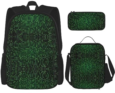 vacsAX Niedlicher Kolibri-Rucksack, leicht, wasserdicht, 3-teiliges Set, mit Lunchtasche, Federmäppchen für Büro, Schule, Hacker Era, Einheitsgröße