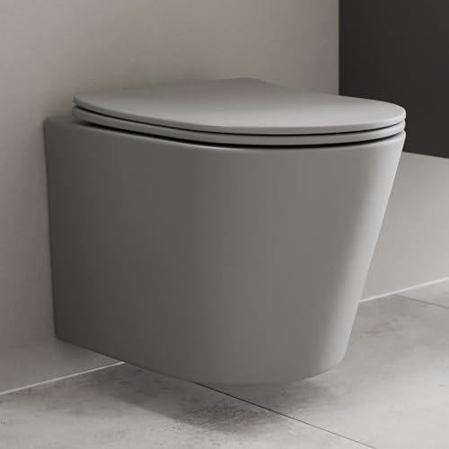 Modern Slim D-Shape WC Toilet Seat Bathroom Soft Close Top Fix Hinges Grey