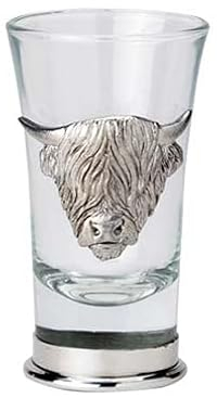 GaelSong Schnapsglas mit Highland-Kuh-Motiv, Zinn, schottisches Design, handgefertigt, keltisches Geschirr, Party, Getränke, Einweihungsgeschenk