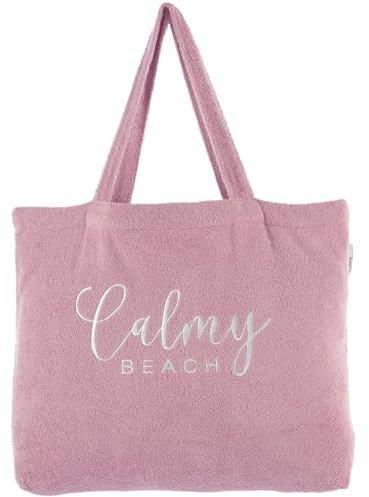 CalmyBEACH Frottee Strandtasche XXL Badetasche - 100% Baumwolle Shopper Strand Tasche groß für Damen und Herren mit Innenfach und langen Tragehenkeln (Altrose)