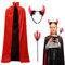 ROSAUI Teufel Kostüm für Damen, Halloween Vampir Umhang Set mit Teufelshörner und Teufelgabel, 120cm Schwarzer & Roter Cape für Halloween-Masquerade, Karneval