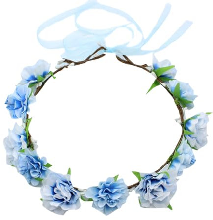Verstellbares Blumen-Stirnband, Brautschmuck, Blumenkranz, Boho-Blumen-Haargirlande, Hochzeit, floraler Kopfschmuck, Sommer, Strand, Haarkranz mit Band, für Damen und Mädchen, Blau
