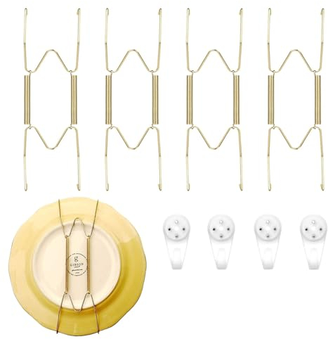 4Pcs Gold Stainless Steel W Invisible Plate Holder Wall Plates Hangers - Decorative Sheet Metal Hangers for Art